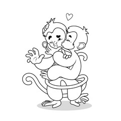 Two lovers monkeys kissing.