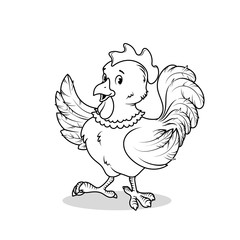 Funny rooster raised one wing up.