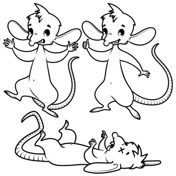 Set of cute white mouses for coloring book