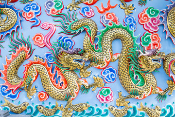 Painting of dragon on the wall in Chinese temple