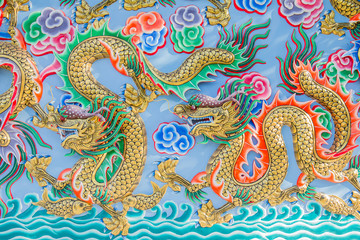 Painting of dragon on the wall in Chinese temple