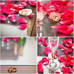wedding rings and rose petals collage