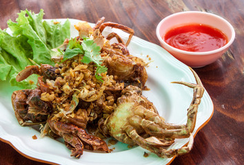 Thai food, fried soft-shell crab with garlic
