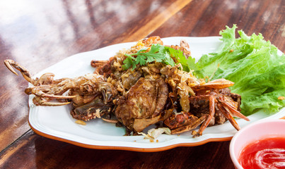 Thai food, fried soft-shell crab with garlic