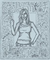 Happy Girl With Finger Against Love Story Background