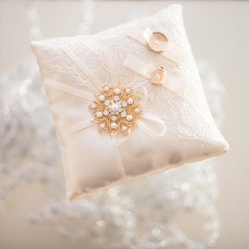 Wedding ring pillow. Top view