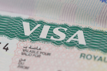 Close up on visa in the passport