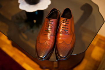 Brown leather man shoes of groom