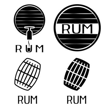 vintage labels set with barrels of rum