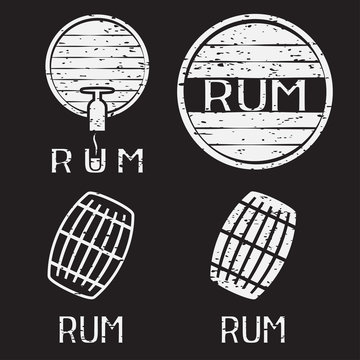 grunge vintage labels set with barrels of rum