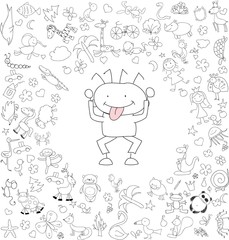 Children's drawings of doodle different emotions of people