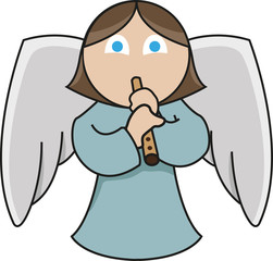 Recorder player angel. A cute little angel is playing the recorder emphatically.