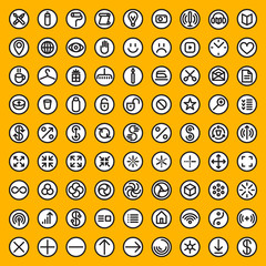 Set of Eighty Vector Minimalistic Line Art Abstract Geometric Black and White Round Icons