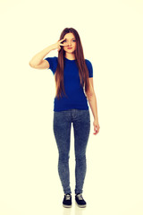 Fototapeta premium Happy teenager with victory sign on eye.