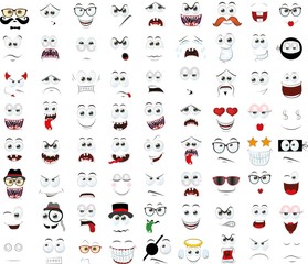 Set of cartoon faces with different emotions 