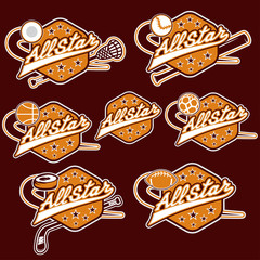 set of vintage sports all star crests