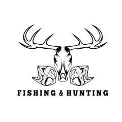 Obraz premium hunting and fishing vintage emblem with skulls of animals