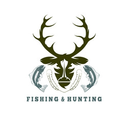 hunting and fishing vintage emblem vector design template