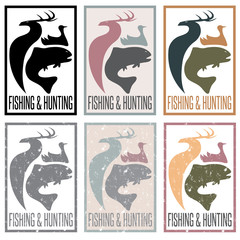 concept of hunting and fishing theme,vintage vector labels