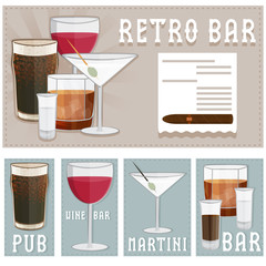 retro poster of bar with glasses of different drinks