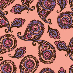 Paisley. Vector seamless illustration. Bright color pattern.