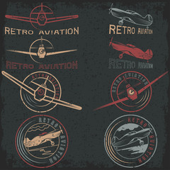 vector set of grunge vintage labels retro aviaton