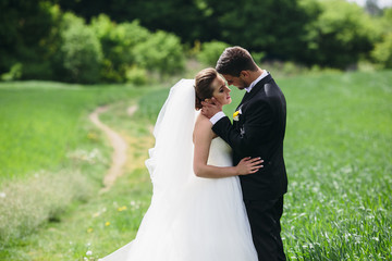 Beautiful wedding couple on nature