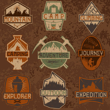 set of vintage grunge labels mountain adventure ,hiking and clim