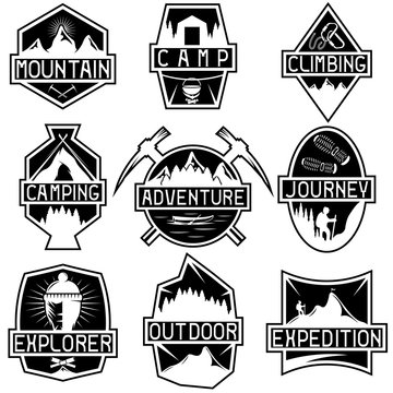 set of vintage labels mountain adventure ,hiking and climbing