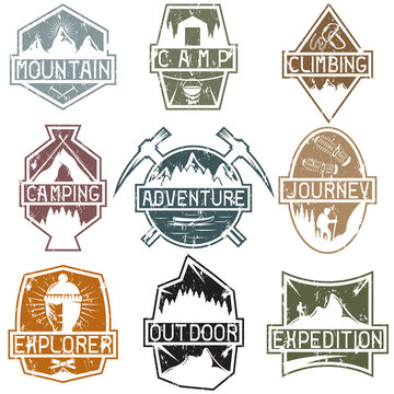set of vintage grunge labels mountain adventure ,hiking and clim