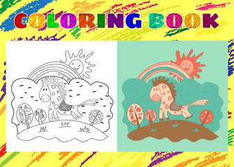 Coloring Book for Kids. Sketchy little pink spotted horse on the