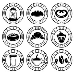 Collection of vintage retro bakery and coffee labels