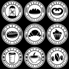 Collection of vintage retro bakery and coffee labels