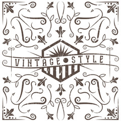 vintage vector grunge label with swirls and flowers elements