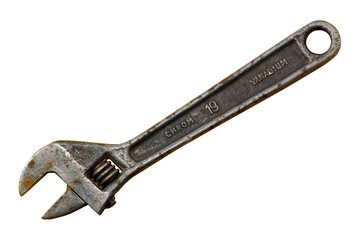 Adjustable wrench on a white background