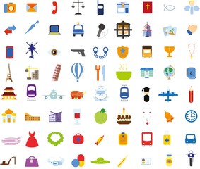 Big set of travel icons in flat style