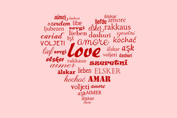 Love heart vector with calligraphic words in all languages for Happy Valentine in all the world