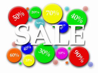 Sale background with colorful circles and the percentage reduction in them
