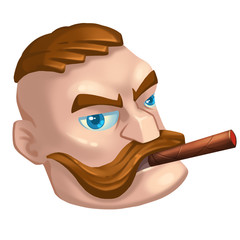 Illustration: Really Big Boss Sucking His cigar. Realistic Fantastic Cartoon Style Artwork, Story Character, Wallpaper, Wish Card Design