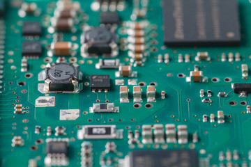 Closeup on electronic board in hardware repair shop