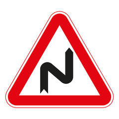 Warning traffic signs. Double bend.