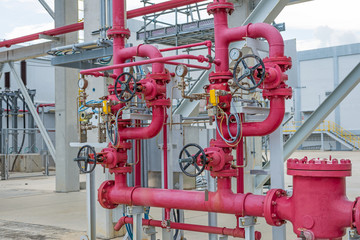 Red industrial valves