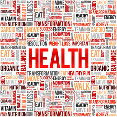 Health word cloud background, health concept