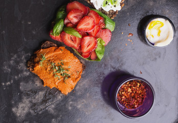 Open Sandwich preparation: ingredients and ready