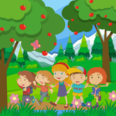 Obraz na płótnie Canvas Children walking in the forest