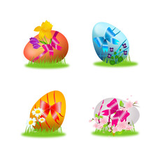 Colorful easter egg with ribbon and flowers