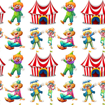 Seamless clowns and circus tent