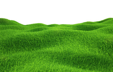 Green grass growing on hills with white background top view