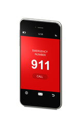 mobile phone with emergency number 911 isolated over white - obrazy, fototapety, plakaty