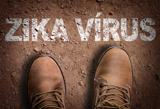 Top View of Boot on the trail with the text: Zika Virus